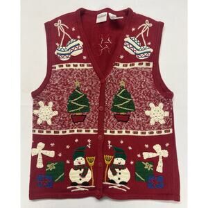 Women’s Christmas Sweater‎ Vest S Bobbie Brooks Beaded Embroidered Snowmen